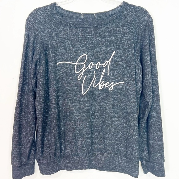 BUFFALO DAVID BITTON BLACK HEATHER GRAPHIC GOOD VIBES SWEATSHIRT WOMENS SMALL - Picture 5 of 5